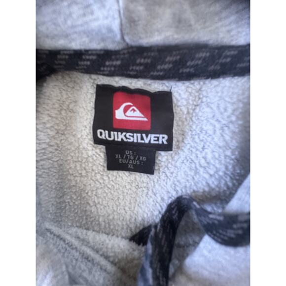 Quiksilver Hoodie Men XL Y2K Grey Sweatshirt Logo Surf Skate 2000s VTG Pullover - Picture 2 of 3